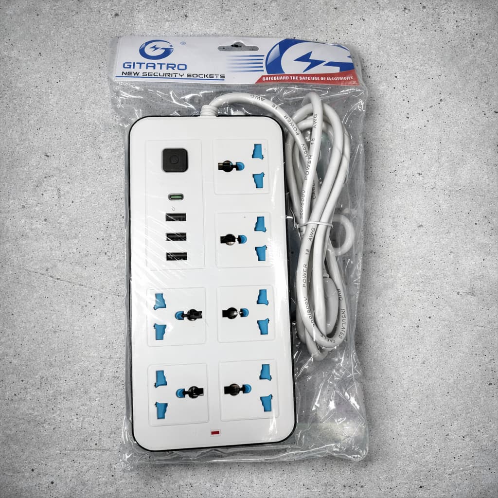 ZAPATILLA 3 USB 1 ENTRADA C 6 ENCHUFES 2 MTS