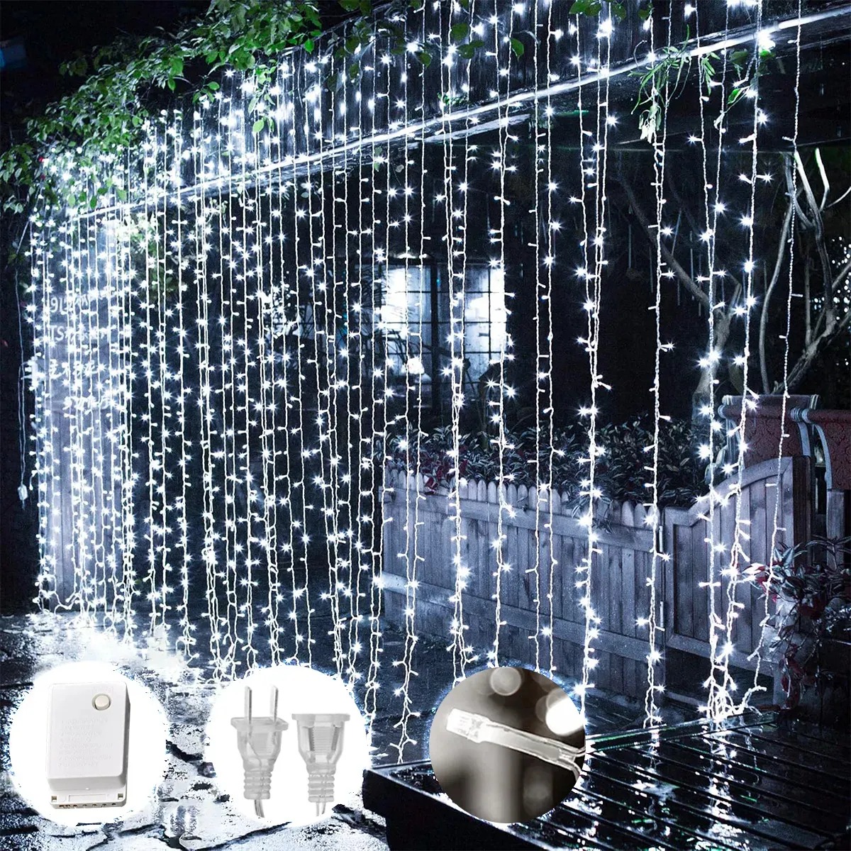 LUCES CORTINA LLUVIA BLANCA POL-24 3x3m 240 L.OF NAVIDAD